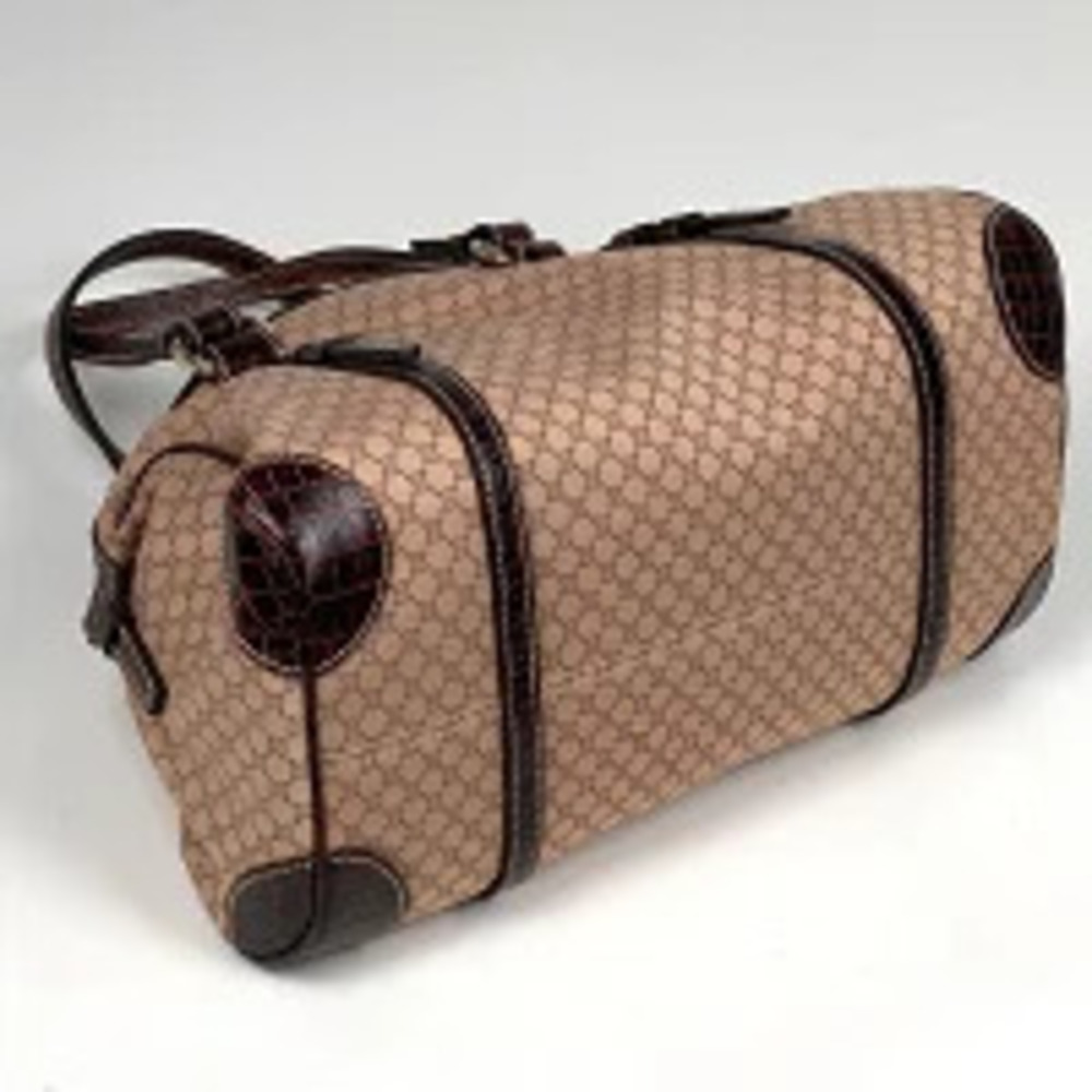 Celine beige handbag embossed brown Boston Macadam canvas Tan Brown